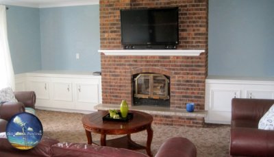Interior Livingroom Modernizing With White Trim, Mantle, Wainscoting, Crown Moulding