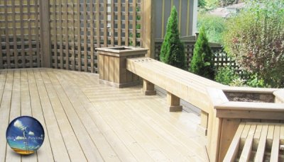 Wash, stain and weatherproof this private backyard deck, bench and planters